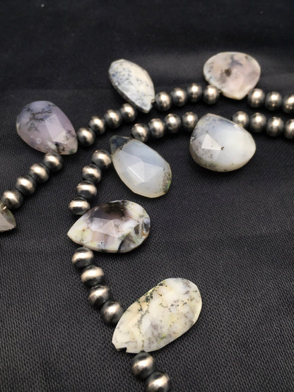 Black Rutile & Opal Pear Shaped Navajo Pearls Sterling Silver Necklace 4092
