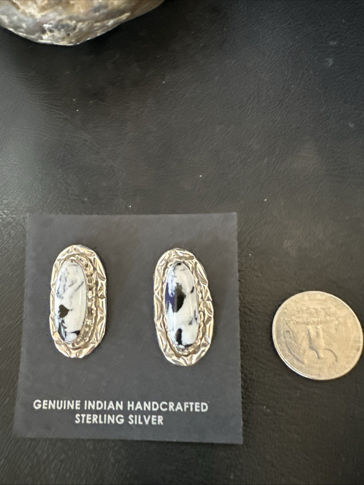 Women White Buffalo Turquoise Navajo Sterling Silver Post Earrings 19094