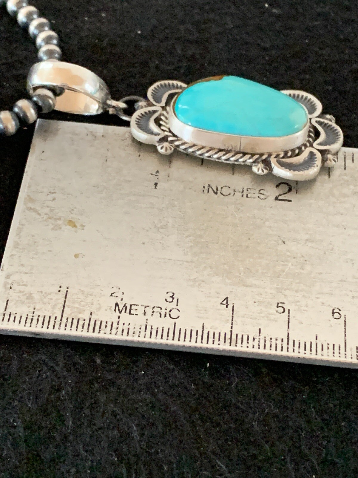 Mens Navajo Pearls Sterling Silver Royston Turquoise Necklace Pendant 04306