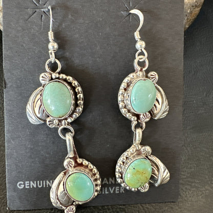 Navajo Green Royston Turquoise Sterling Silver Dangle Earrings 18804