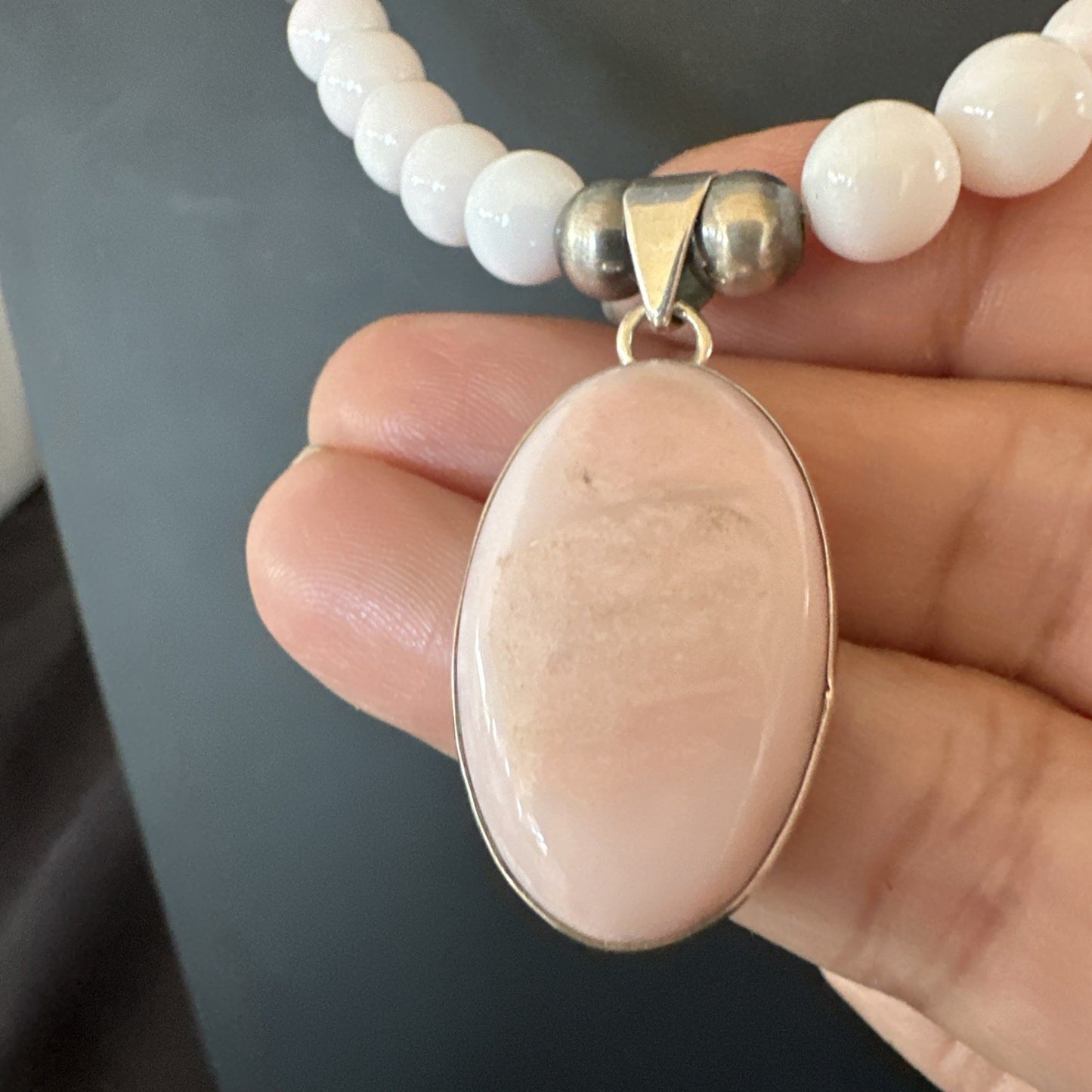 Southwestern Sterling Silver Pink Queen Conch Bead Necklace Pendant 20" 19581
