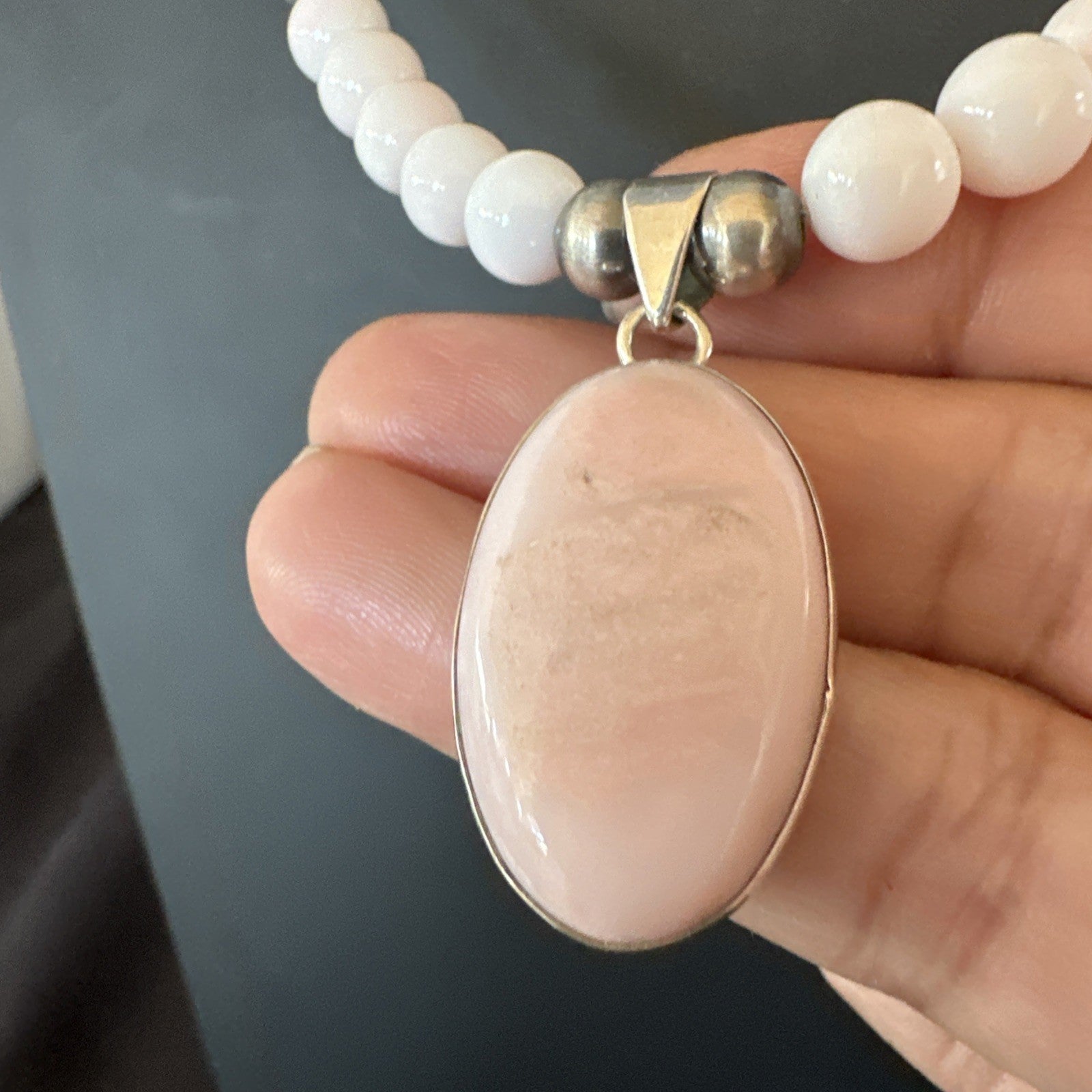 Southwestern Sterling Silver Pink Queen Conch Bead Necklace Pendant 20" 19581