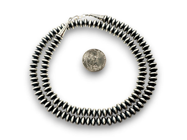 Navajo Pearls Rondelles Saucer Flat Bead Necklace 6mm 22" | Sterling Silver | Authentic Native American Handmade | 97622