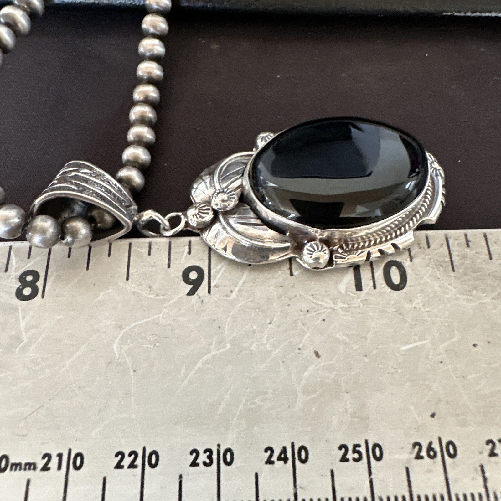 Mens Womens Black Onyx Pendant Navajo Sterling Silver Beads Necklace 18307