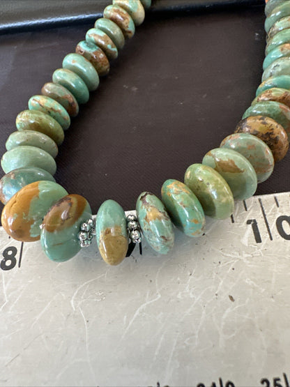 Green Turquoise Spiny Oyster Navajo Pearls Sterling Silver Necklace 18318