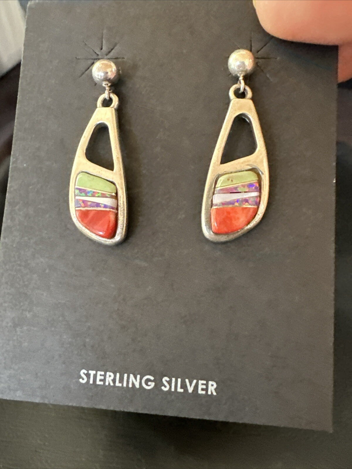 Southwestern Sterling Silver Multicolor Gaspeite Opal Inlay Earrings 4436