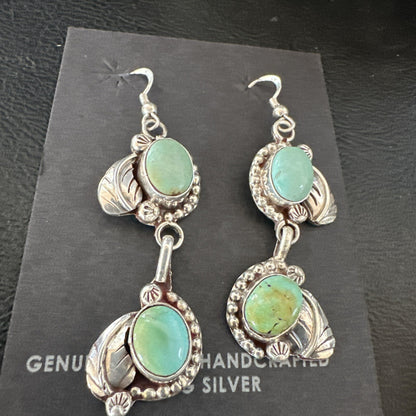 Navajo Green Royston Turquoise Sterling Silver Dangle Earrings 18804