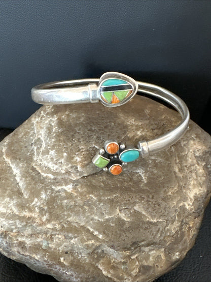 Mens Womens MulticolorNavajo Sterling Silver Cluster Cuff Bracelet 7" 19698