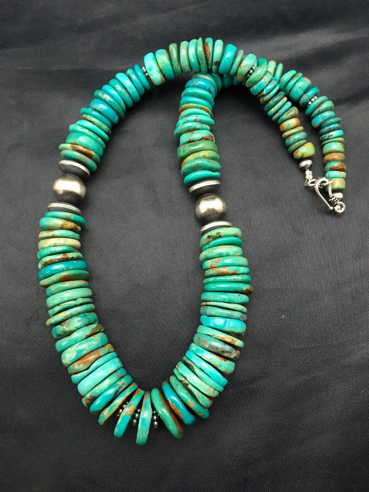 Navajo Graduated Turquoise Sterling Silver Necklace 18" 04045