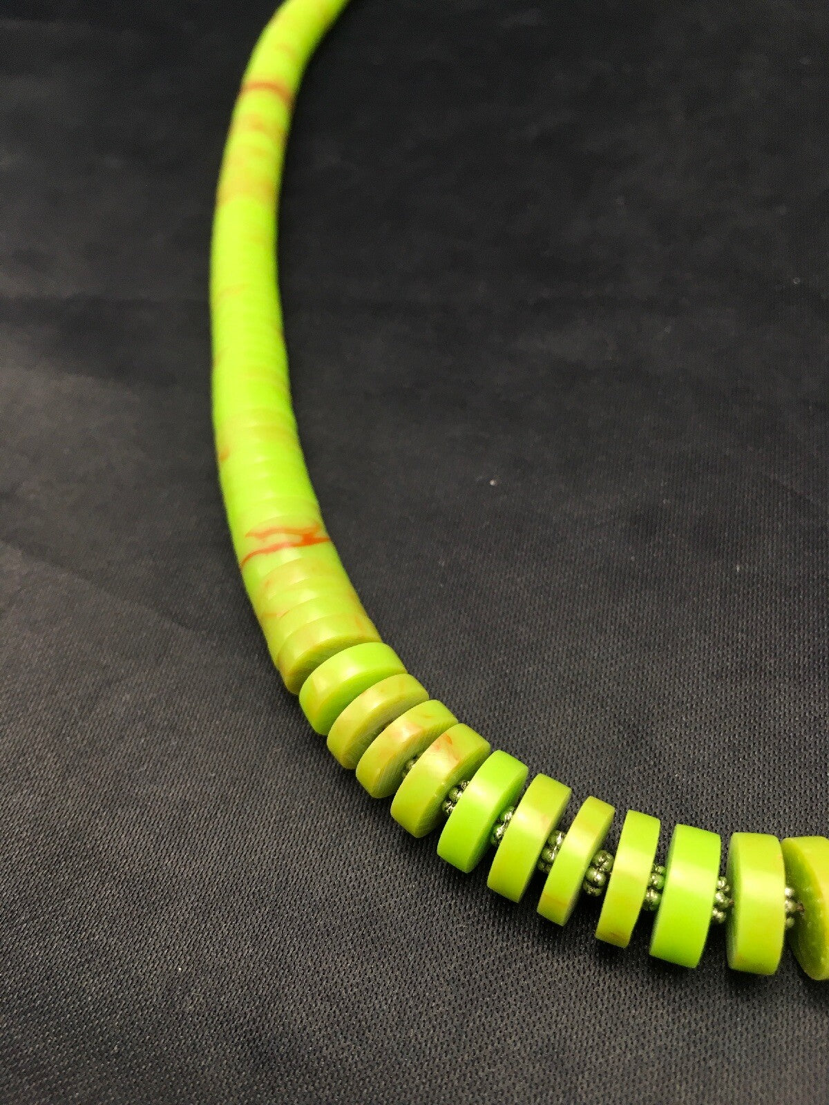 Green Gaspeite Navajo Sterling Silver Beads Necklace 21" 4158