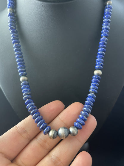 Mens Lapis Lazuli Navajo Pearls Sterling Silver Necklace 18” 1757