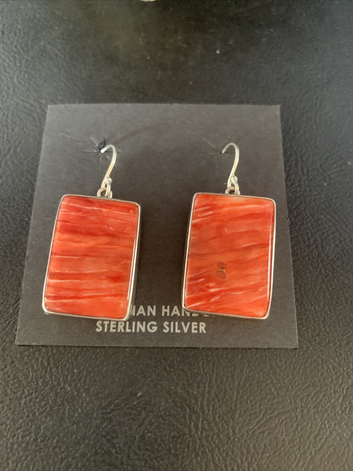 Red Spiny Oyster Navajo Sterling Silver Dangle Earrings 14094