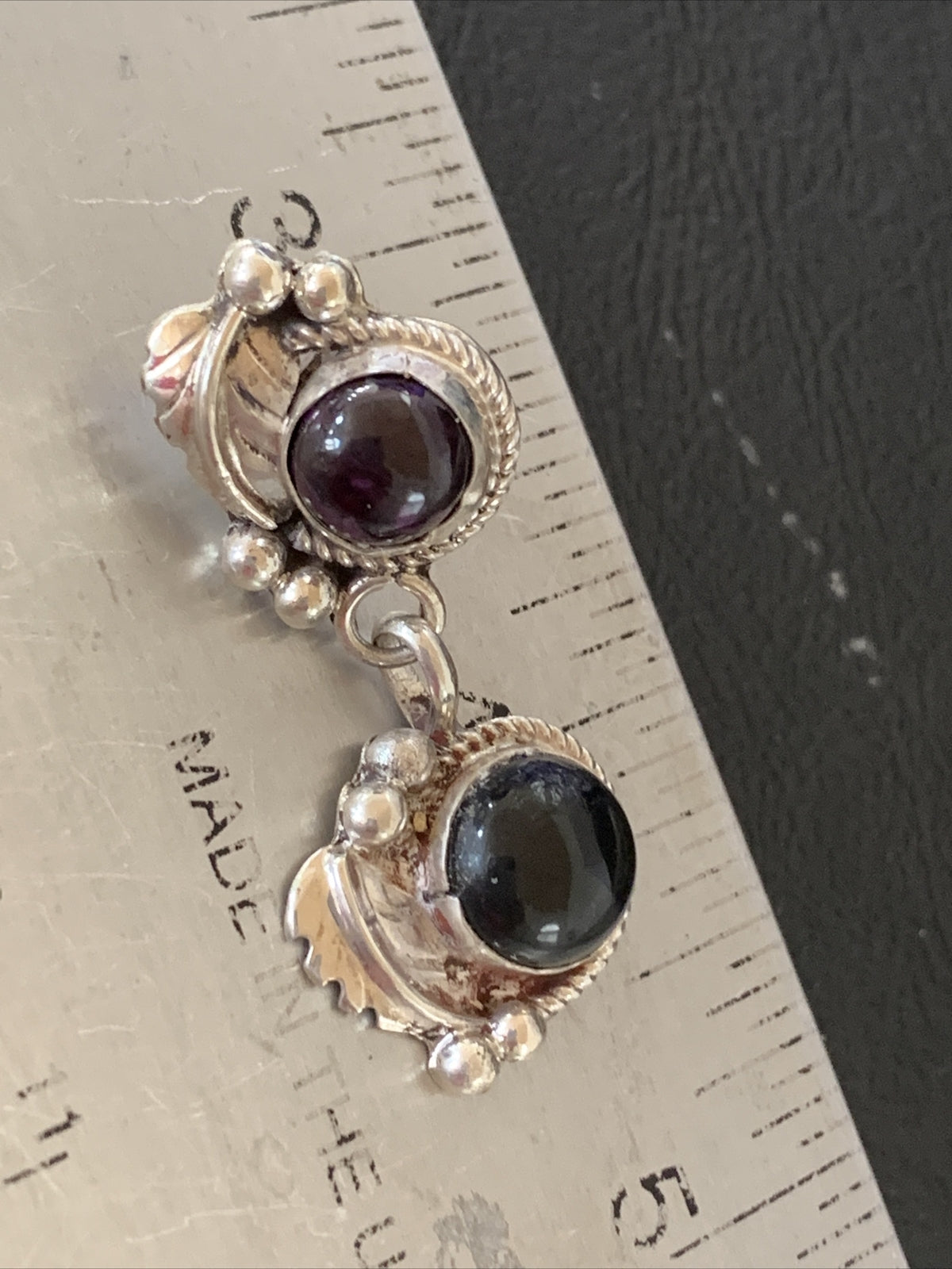 Native Navajo Sterling Silver  Purple Stone Post Dangle Earrings 1595