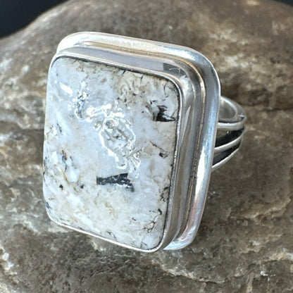 Navajo Sterling Silver White Buffalo Turquoise Ring Size 8.5 19307