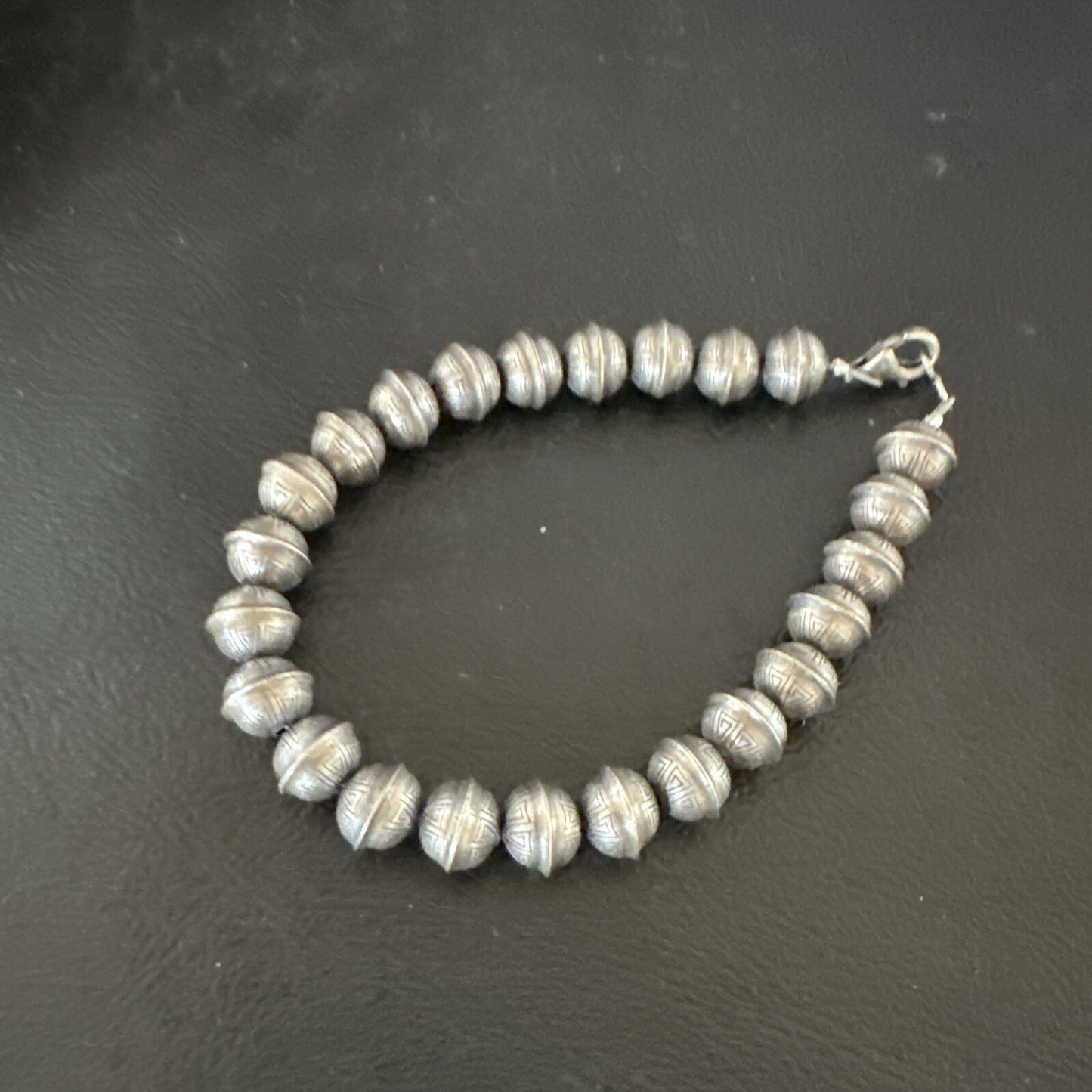 Handmade Stamped Navajo Pearls 8mm Beads 7” Sterling Silver Bracelet 93387