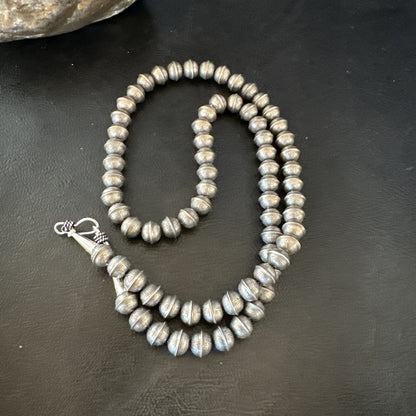 8mm Hand Stamped Bench Navajo Pearls Sterling Silver Bead Necklace 23" 18406