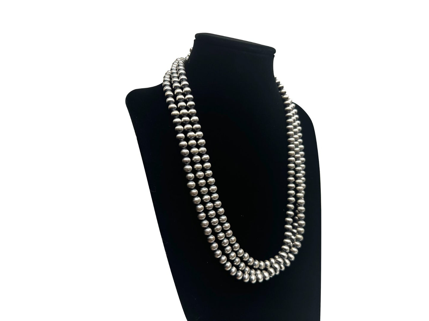 Native American 8mm Sterling Silver Navajo Pearls 66" Single Strand Necklace