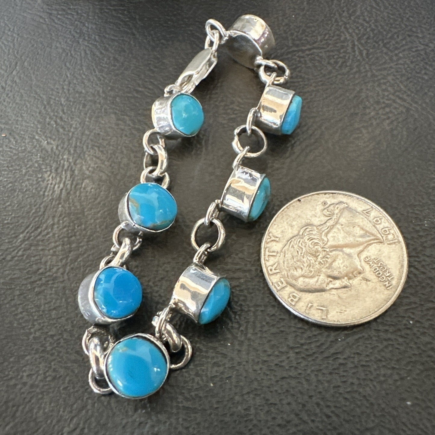 Childrens Blue Kingman Turquoise Navajo Sterling Silver Link Bracelet 6.5" 18300