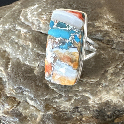 Blue Turquoise Spiny Oyster Navajo Sterling Silver Ring Size 7 18225