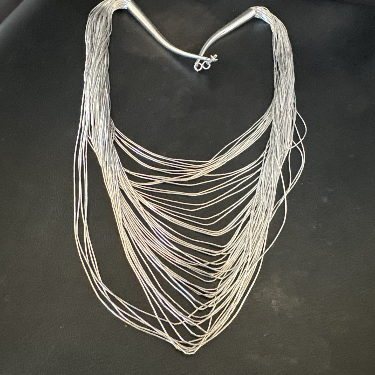 Statement Graduated Bib Heishi Liquid Sterling Silver 49S Necklace 28” 17768