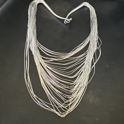 Statement Graduated Bib Heishi Liquid Sterling Silver 49S Necklace 28” 17768