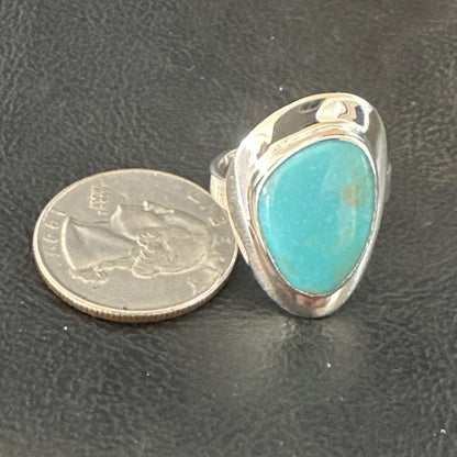 Southwestern Sterling Silver Blue Kingman Turquoise Ring Size 9 18529