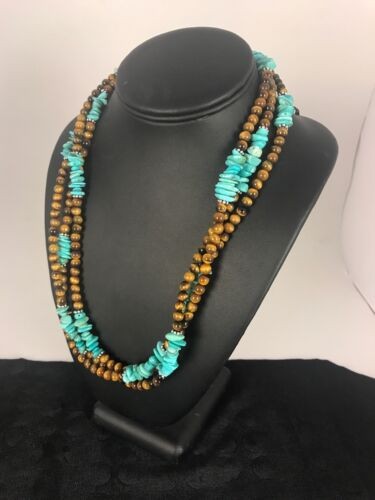 Men's Tigers Eye Turquoise 3 Strand Necklace Navajo | Sterling Silver | Authentic Native American Handmade | 8418