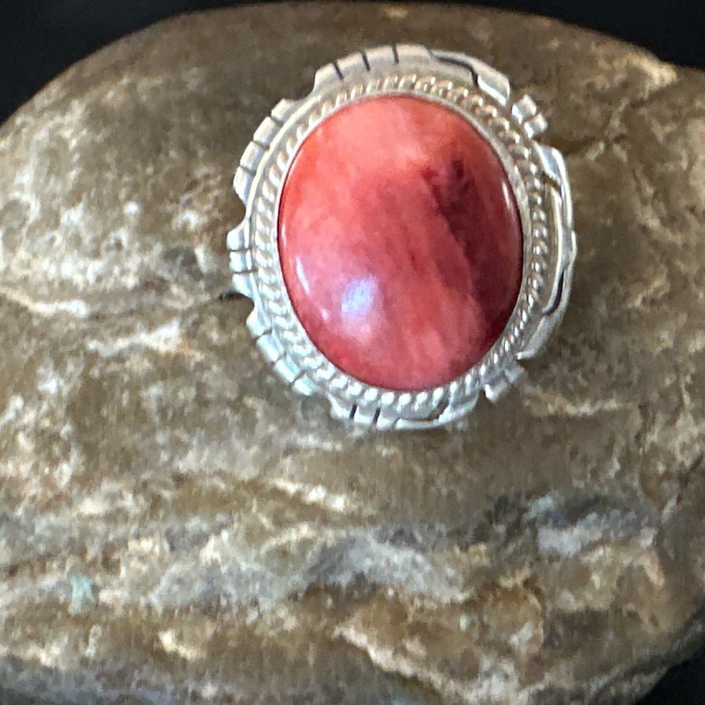 Pinky Women Red Spiny Oyster Navajo Sterling Silver Ring Sz 5.5 18593