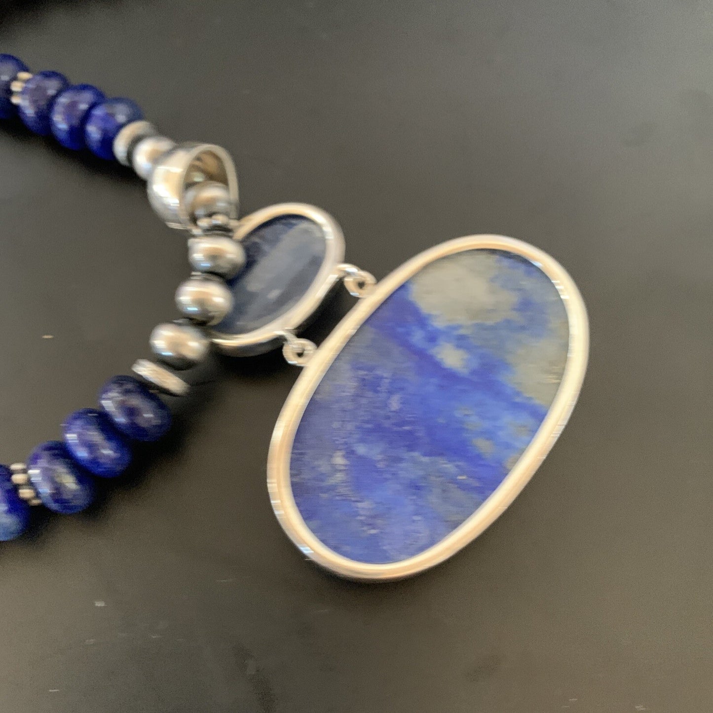 Lapis Lazuli Pendant Navajo Pearls Sterling Silver Necklace 11366