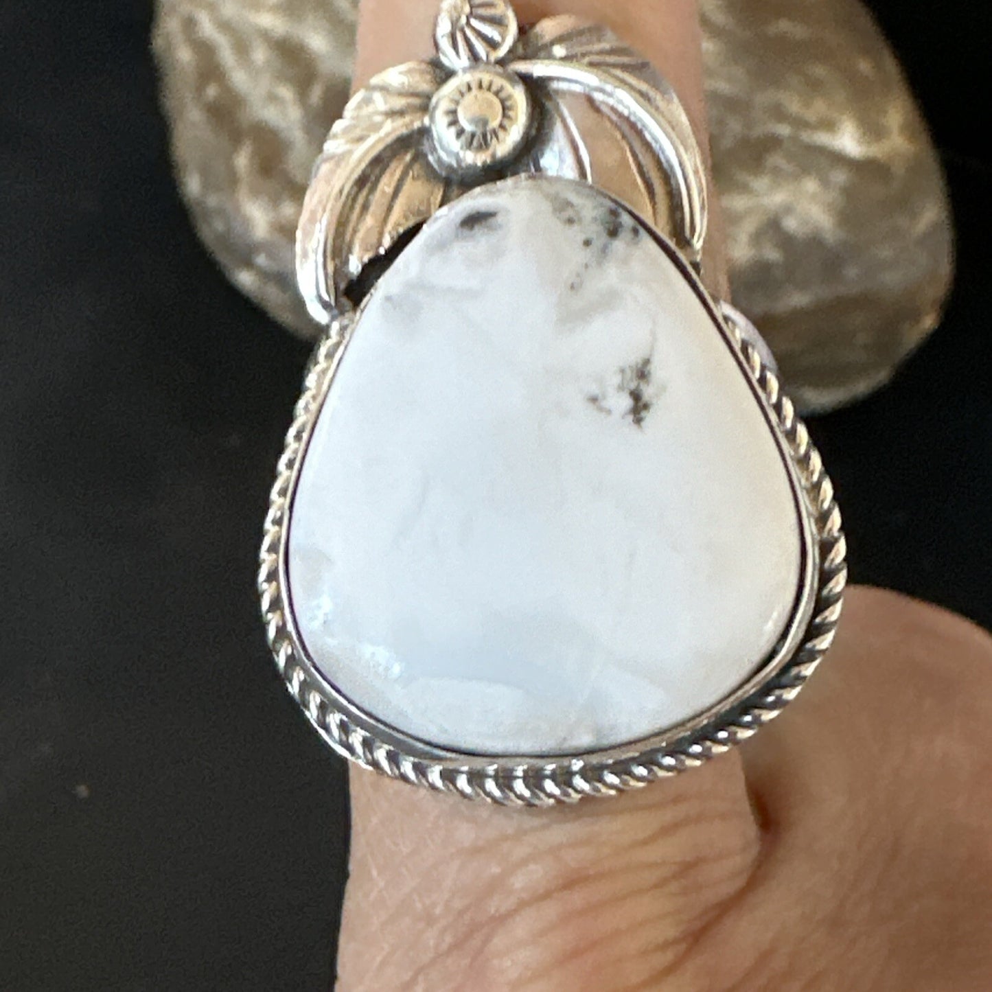 Mens Womens White Buffalo Turquoise Navajo Sterling Silver Ring Size 9 18100
