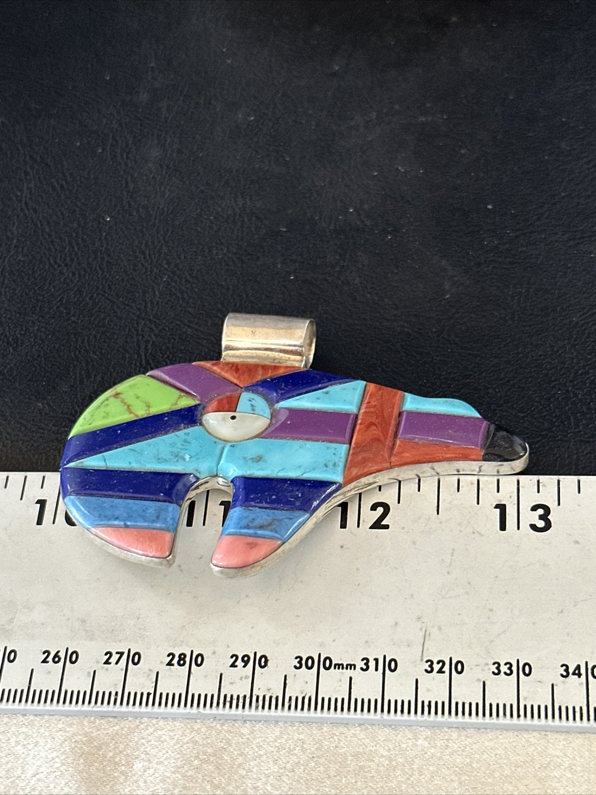 BEAR Mens Womens Navajo Sterling Multi-Color Turquoise Inlay Pendant 14226