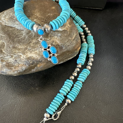 Blue Turquoise Cluster Pendant Navajo Sterling Silver Necklace 20" 19713