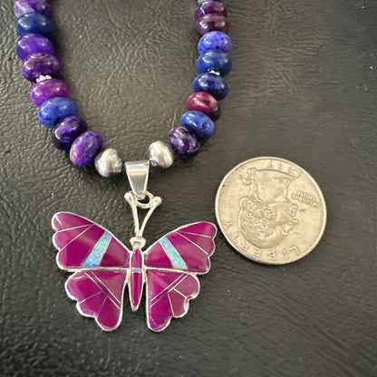 Butterfly Purple Stone Opal Pendant Navajo Sterling Silver Necklace 18732