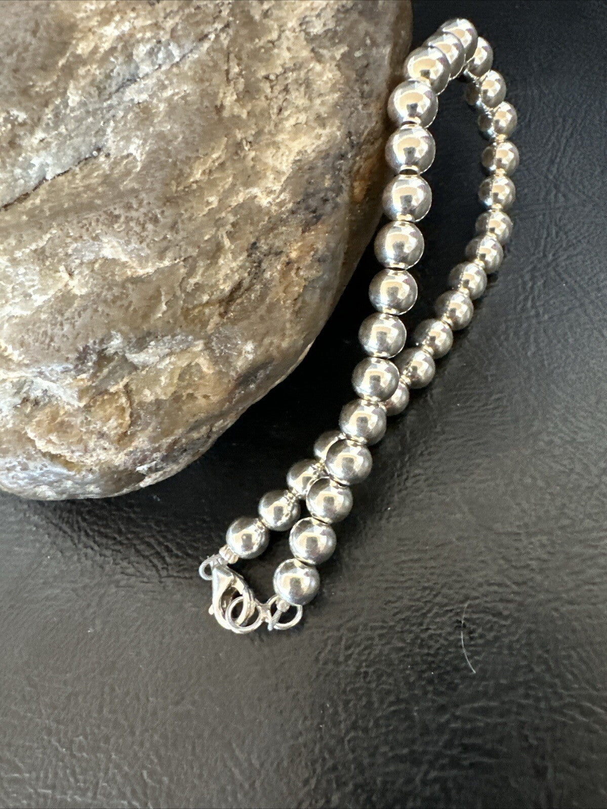 Shiny 6mm Beads 8” Sterling Silver Bracelet 90008
