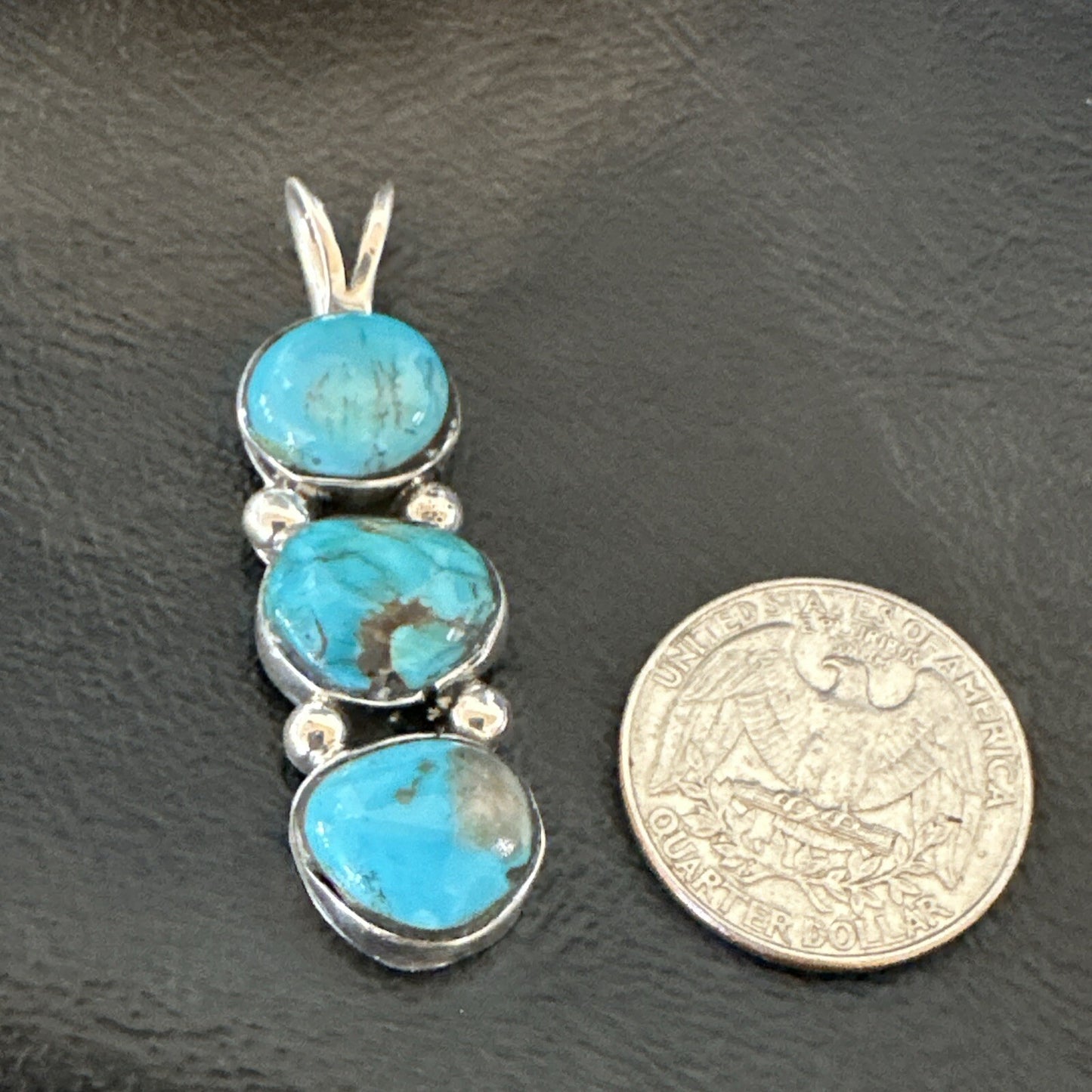 Blue Turquoise 3 Stone Navajo Sterling Silver Cluster Pendant Only 18347