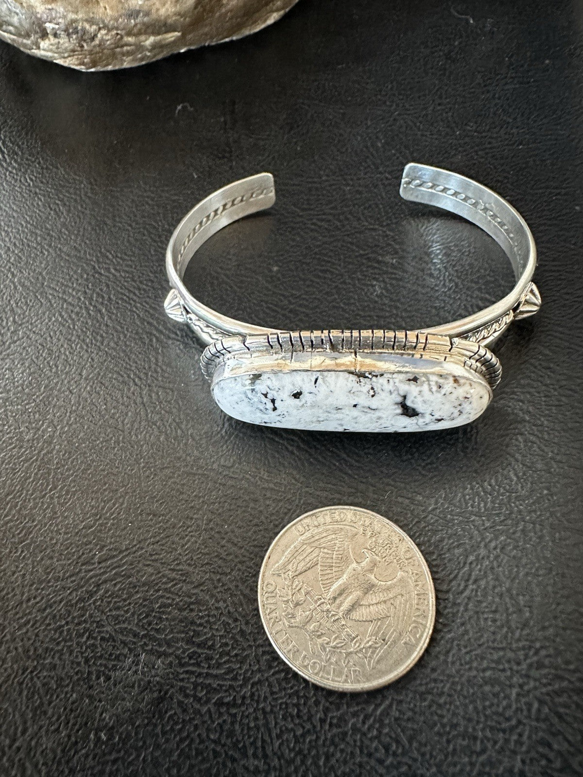 White Buffalo Turquoise Navajo Sterling Silver Cuff Bracelet 7" 19383