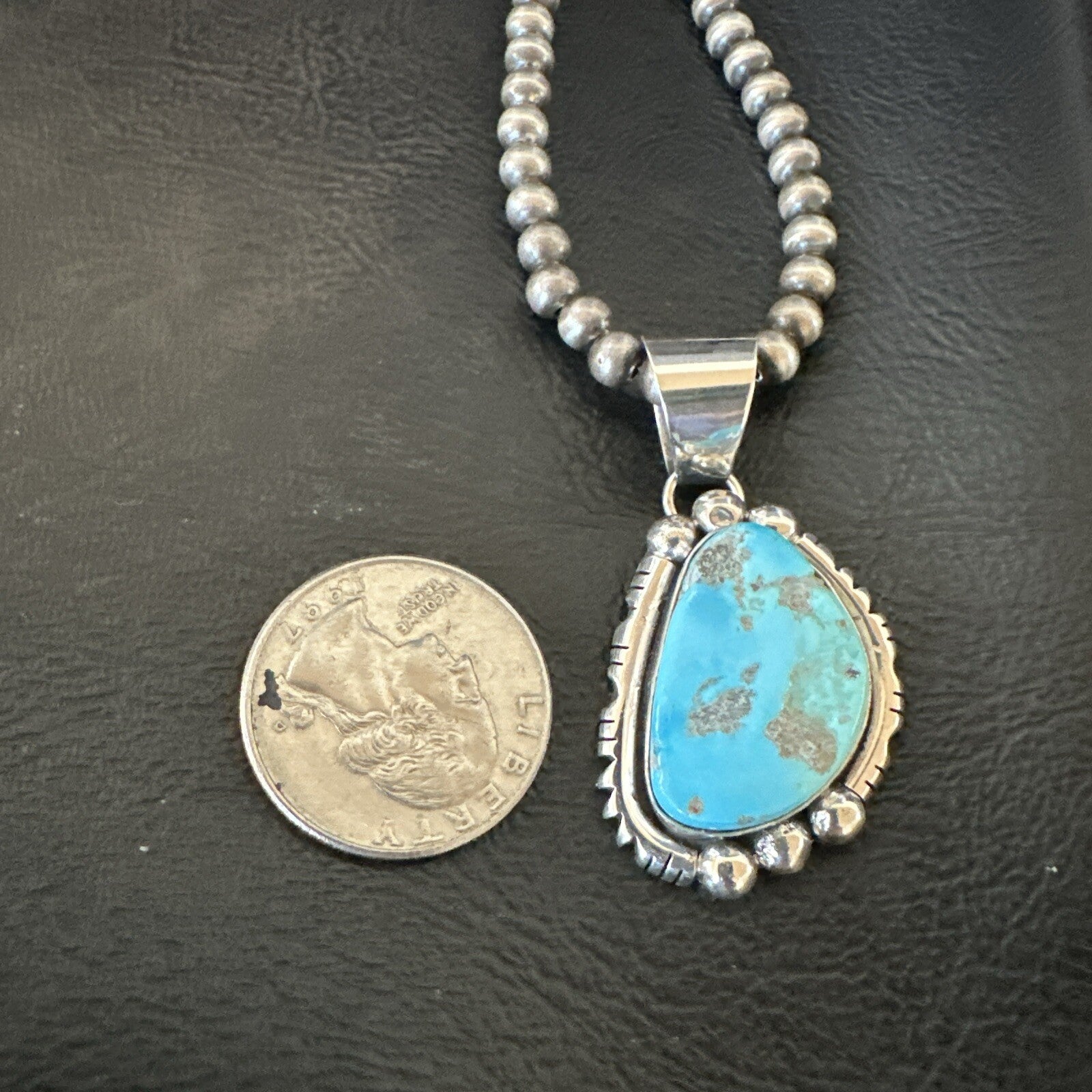 Rustic Blue Kingman Turquoise Pendant Navajo Sterling Silver Necklace 20" 18316