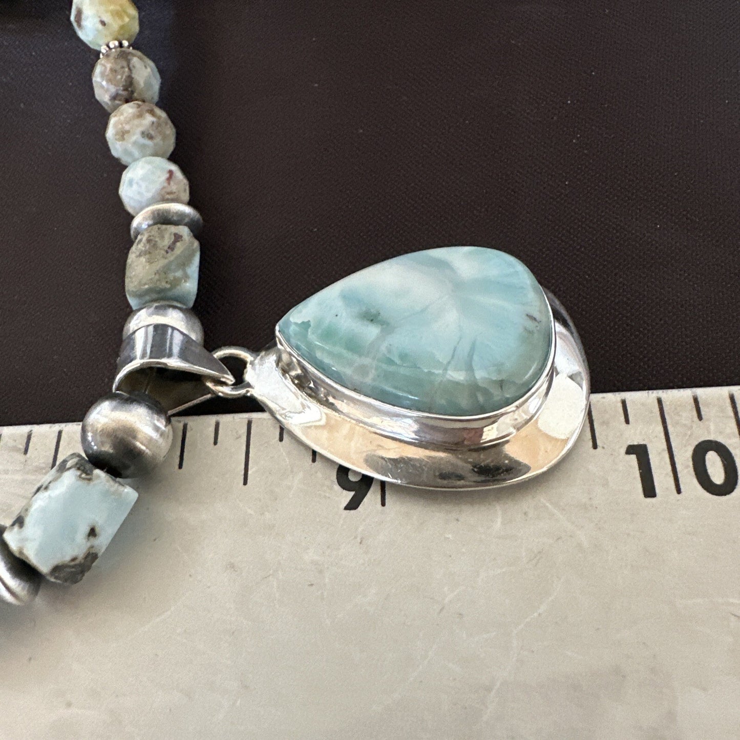 Blue Larimar Pendant Navajo Sterling Silver Natural Necklace 21" 17759