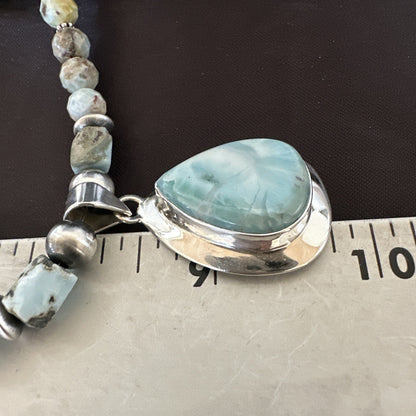 Blue Larimar Pendant Navajo Sterling Silver Natural Necklace 21" 17759