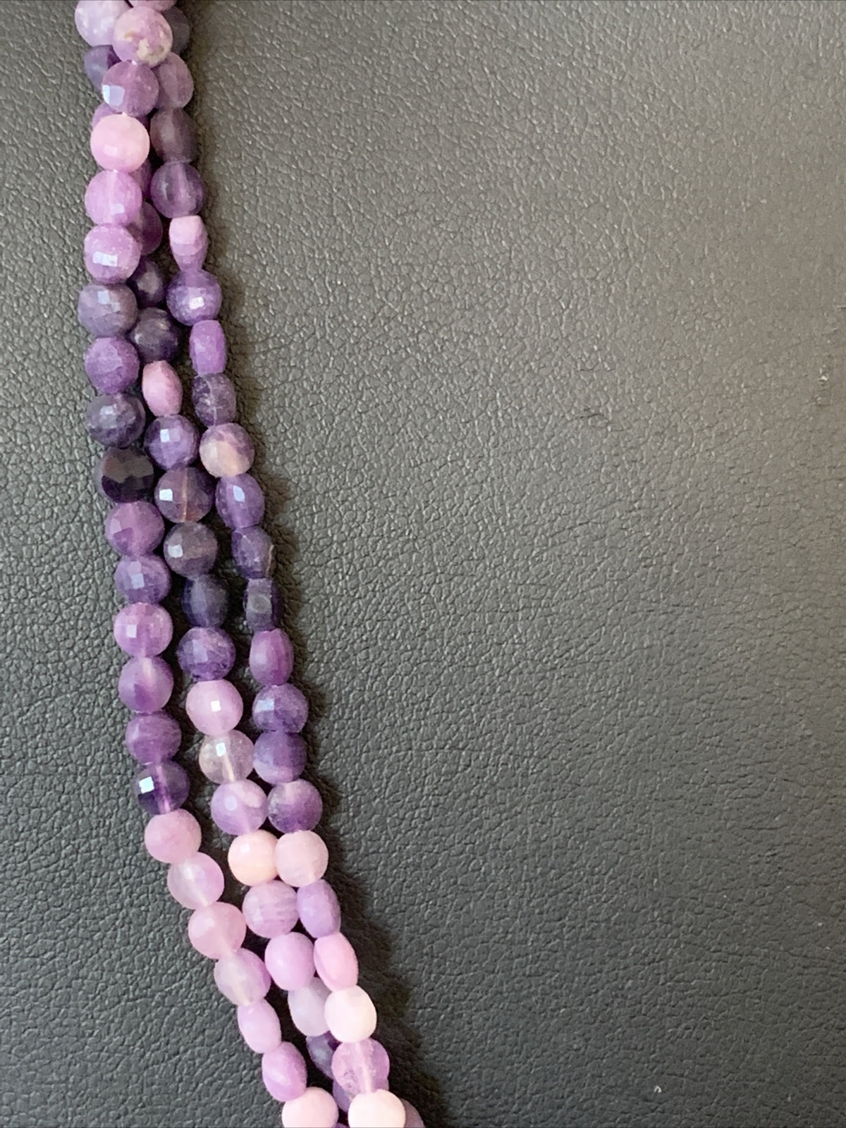 Purple Stone Beads Liquid Heishi 3 Strands Sterling Silver Tubes Necklace 850