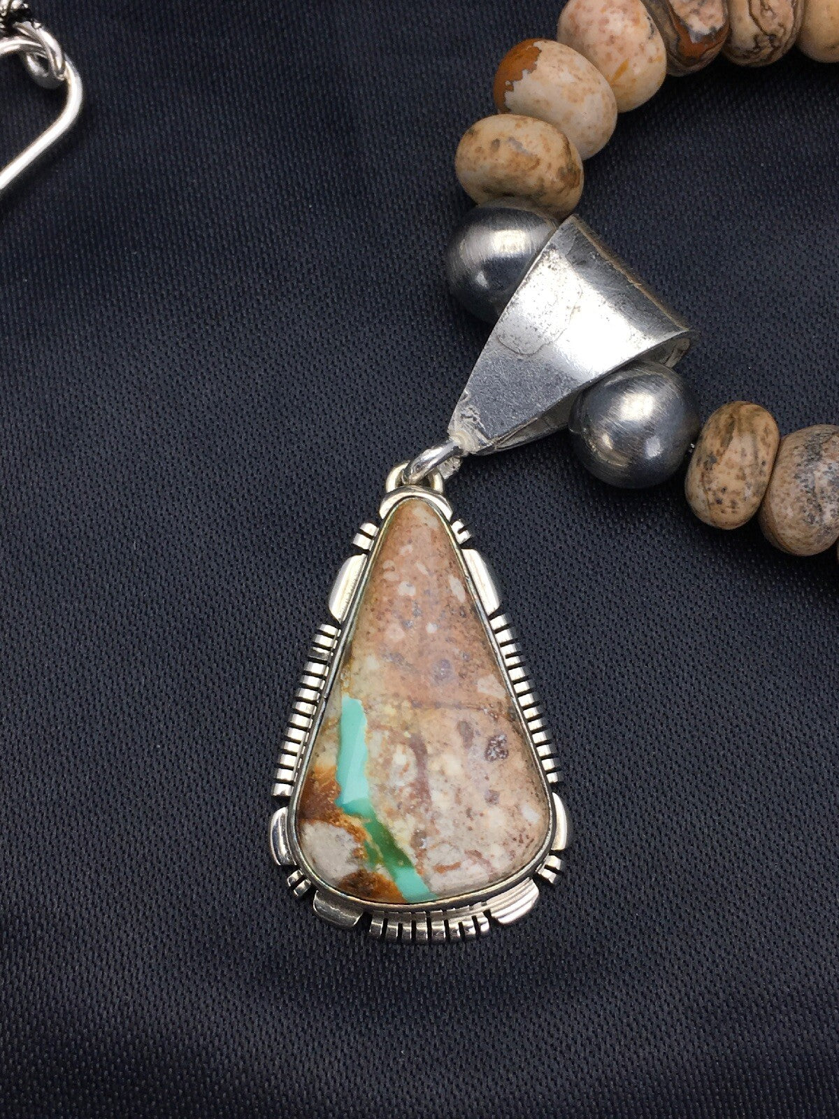 Green Turquoise Navajo Sterling Silver Necklace 2612