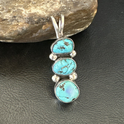 Blue Turquoise 3 Stone Navajo Sterling Silver Cluster Pendant Only 18348
