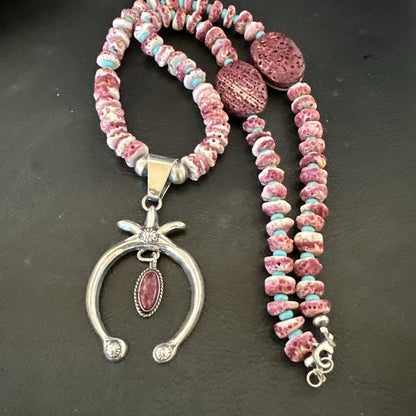 Purple Spiny Oyster Naja Pendant Turquoise Navajo Sterling Silver Necklace 17871