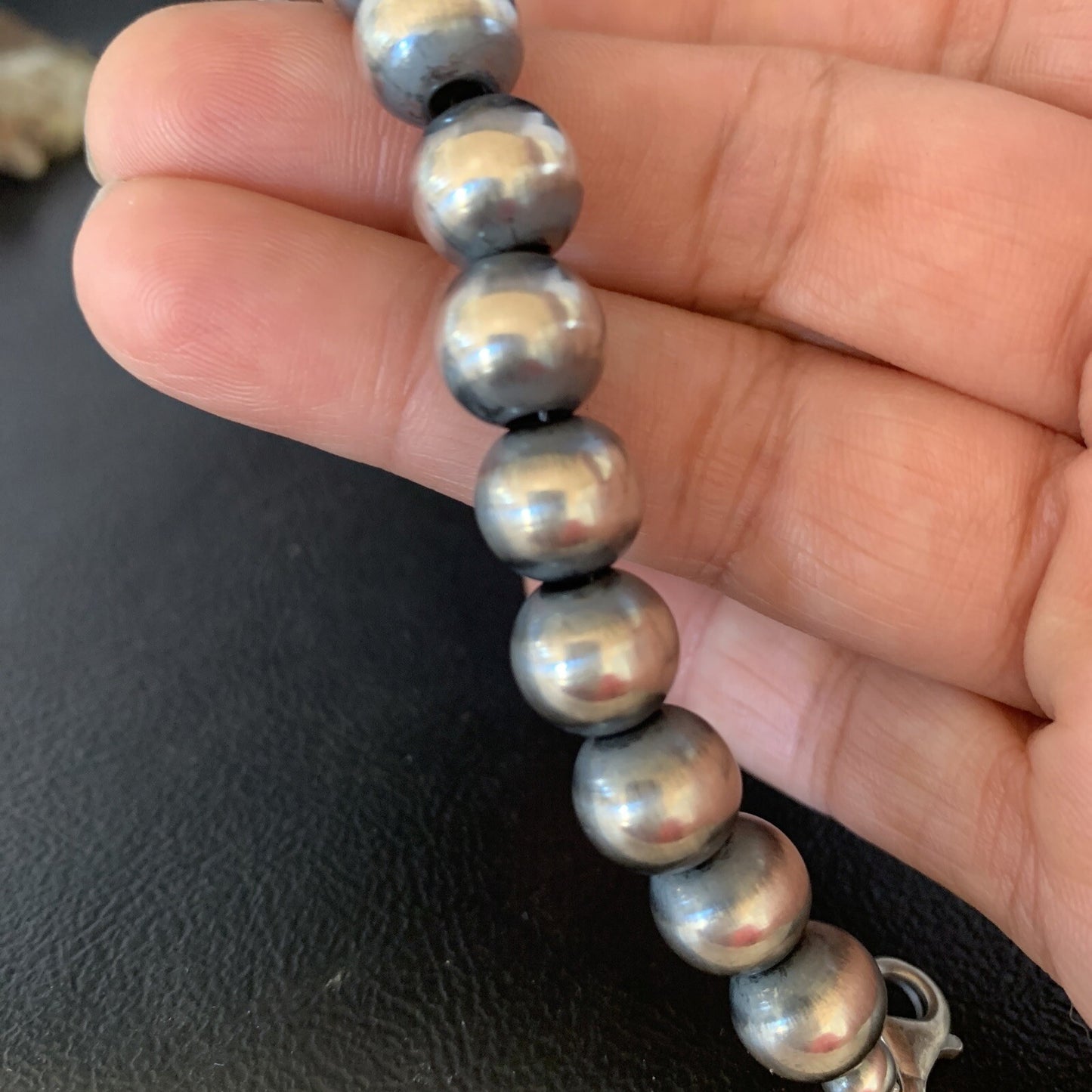 Native American Navajo 10mm Beads 7” Sterling Silver Bracelet 91007