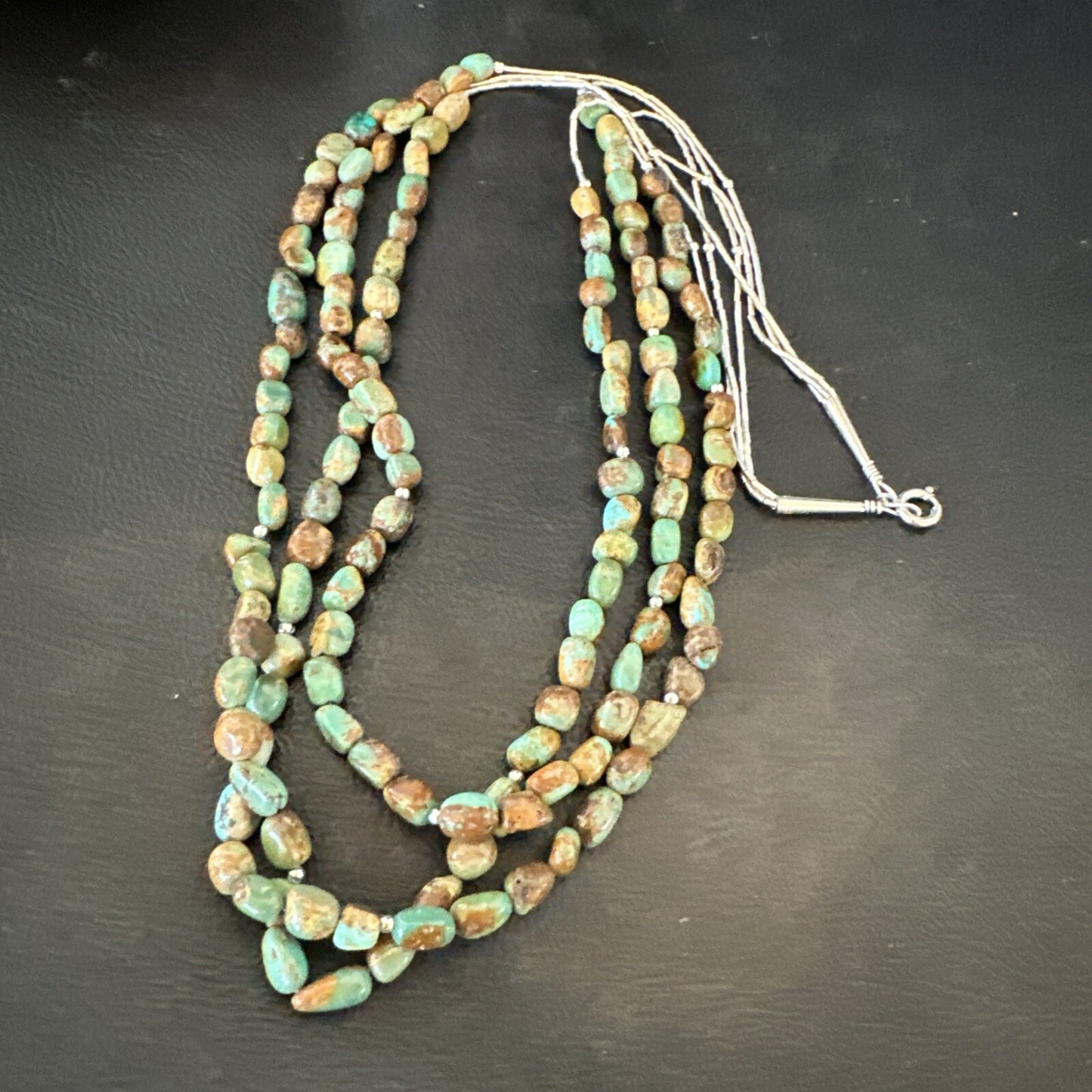 Sterling Silver Beads Heishi Green Turquoise 3 Strands Necklace 18821