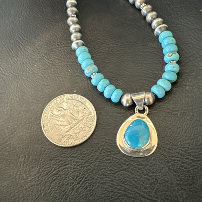 WoMens Blue Kingman Turquoise Pendant Navajo Sterling Silver Necklace 21" 18426
