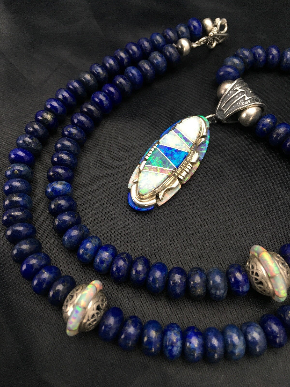 Opal Pendant Lapis Navajo Sterling Silver Necklace 02606
