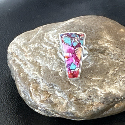 Blue Turquoise Spiny Oyster Southwestern Sterling Silver Ring Size 6 18473