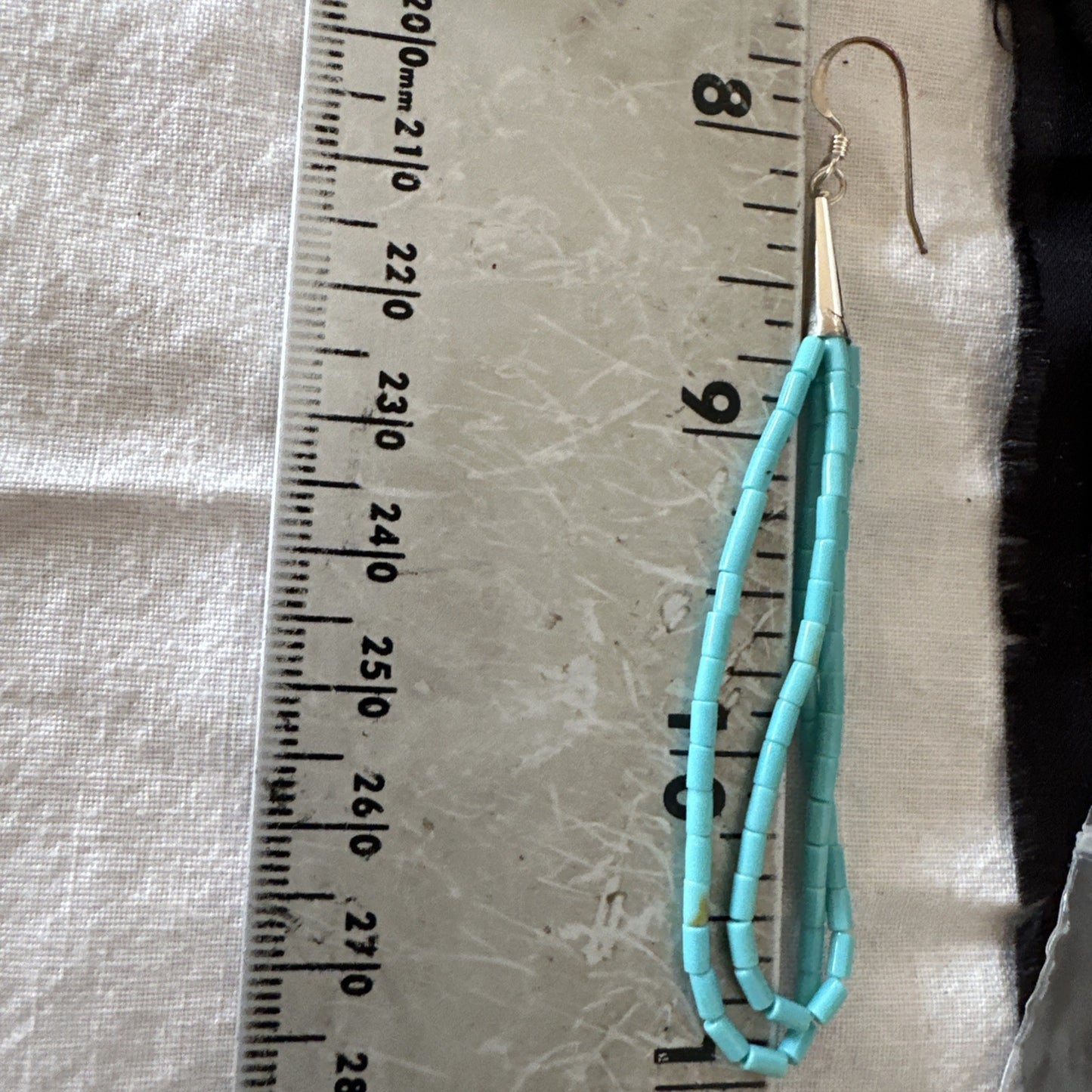 New Blue Turquoise Heishi 2 Strand Dangle Sterling Silver Earrings 3” 19039