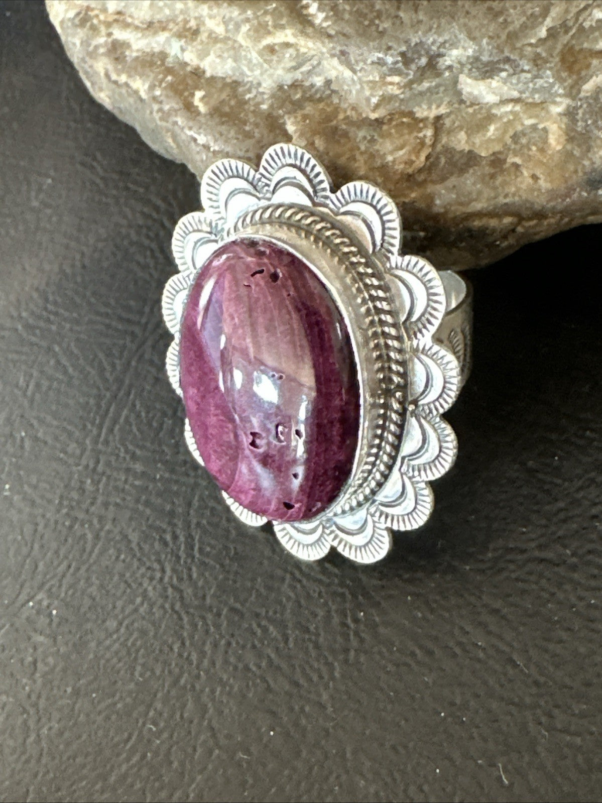 Womens Purple Spiny Oyster Navajo Sterling Silver Adjustable Ring Size 7 19821